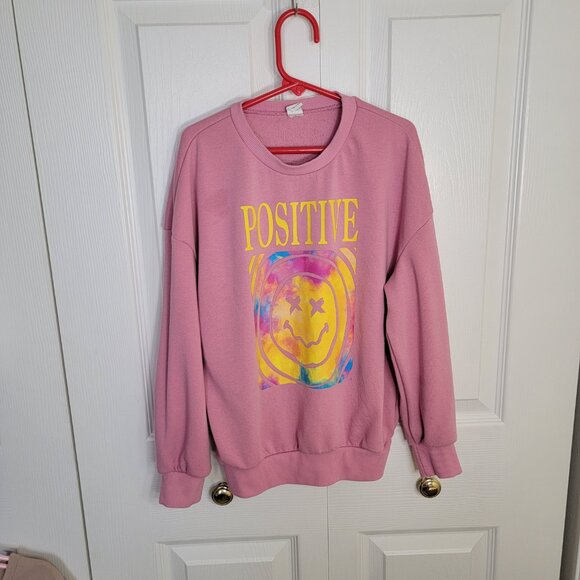 Shein Graphic Sweatshirt Long Sleeves Crew Neck Ribbed Bottom & Cuffs Pink 9 Y - Picture 2 of 13